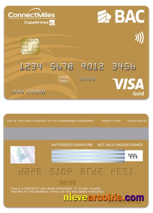 Honduras BAC Bank visa gold card